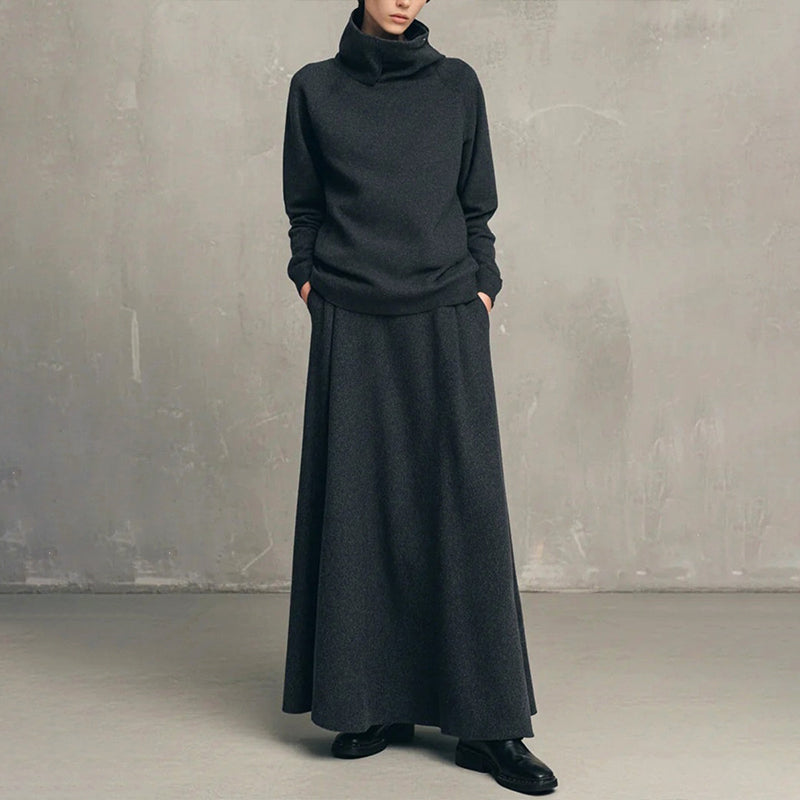 Women's Turtleneck Top & Maxi Skirt Two-Piece Set