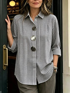 Limited-Time Offer: 49% OFF🔥 Women's Statement Button Gingham Pintuck Blouse