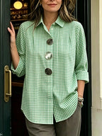 Limited-Time Offer: 49% OFF🔥 Women's Statement Button Gingham Pintuck Blouse