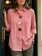 Limited-Time Offer: 49% OFF🔥 Women's Statement Button Gingham Pintuck Blouse