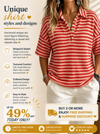 CLEARANCE SALE 49% off Women'S Fashion Striped Waffle Short-Sleeved Polo Shirt
