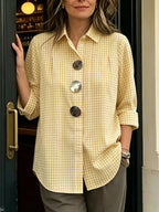 Limited-Time Offer: 49% OFF🔥 Women's Statement Button Gingham Pintuck Blouse