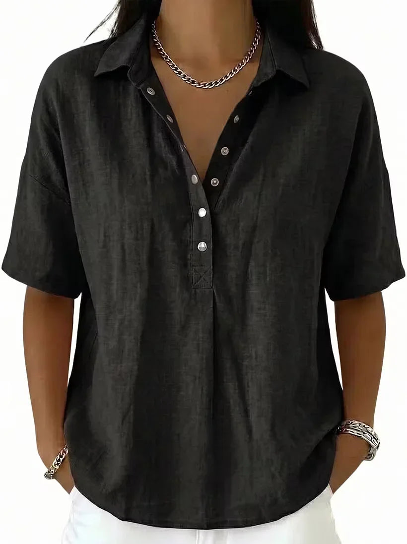 New Arrivals🔥Women's Classic Linen Shirt Collar Short Sleeve Shirt T Shirts