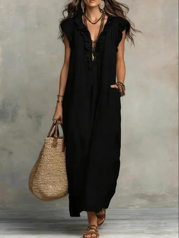 Women's Striped Sleeveless Shirt Collar V-neck Dress
