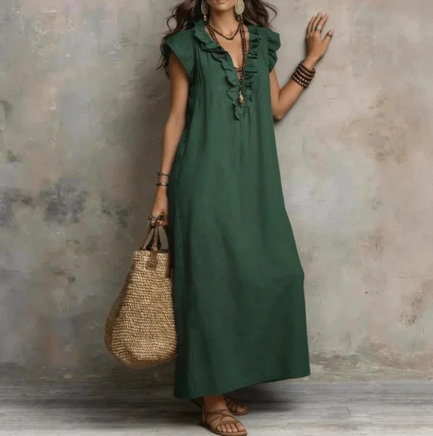 Women's Striped Sleeveless Shirt Collar V-neck Dress