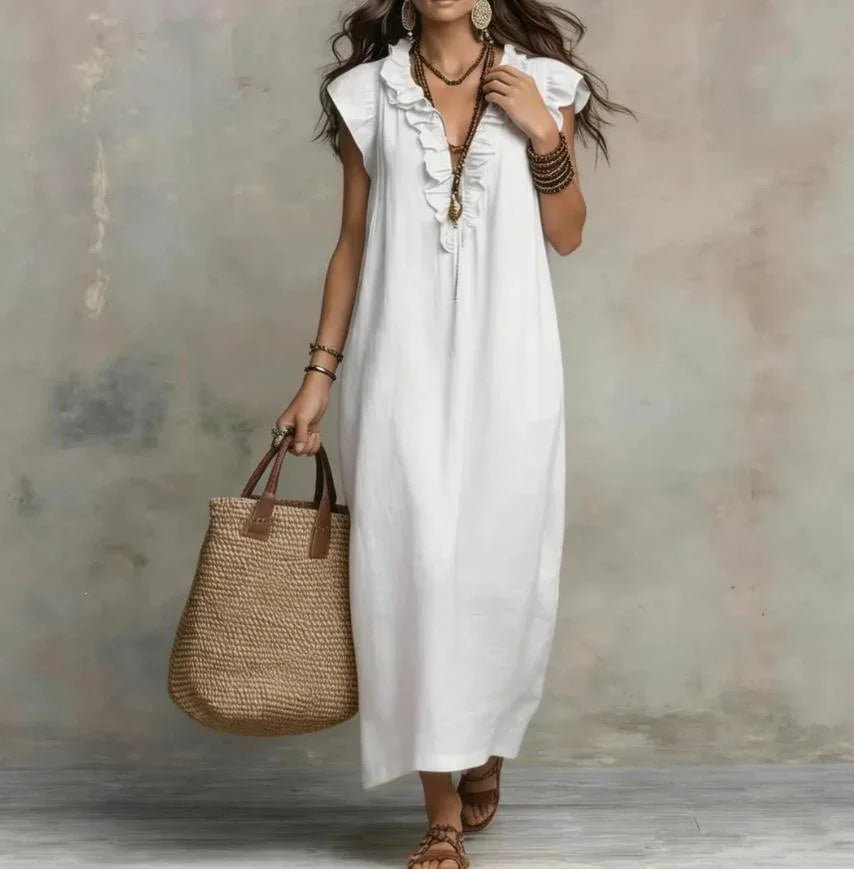Women's Striped Sleeveless Shirt Collar V-neck Dress