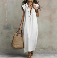 Women's Striped Sleeveless Shirt Collar V-neck Dress