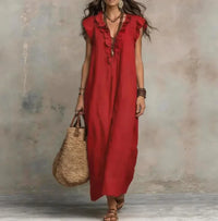 Women's Striped Sleeveless Shirt Collar V-neck Dress