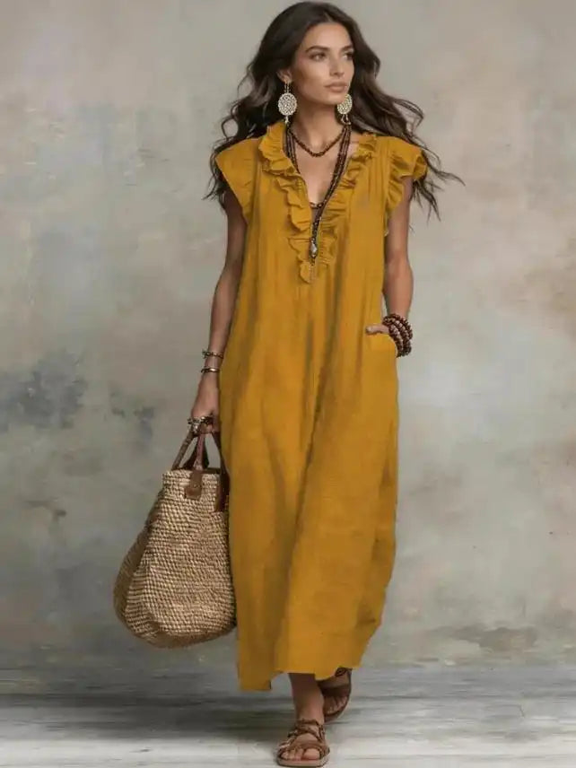 Women's Striped Sleeveless Shirt Collar V-neck Dress