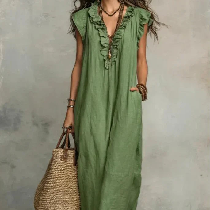 Women's Striped Sleeveless Shirt Collar V-neck Dress