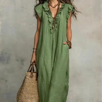 Women's Striped Sleeveless Shirt Collar V-neck Dress