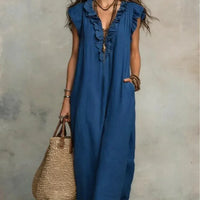 Women's Striped Sleeveless Shirt Collar V-neck Dress