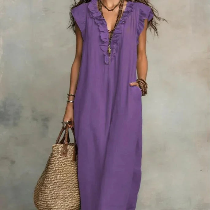 Women's Striped Sleeveless Shirt Collar V-neck Dress