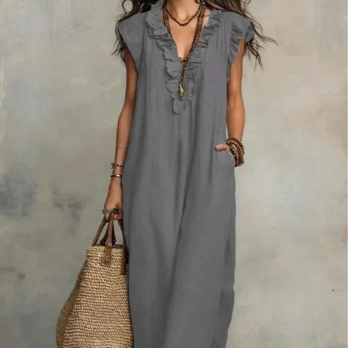 Women's Striped Sleeveless Shirt Collar V-neck Dress