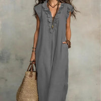 Women's Striped Sleeveless Shirt Collar V-neck Dress