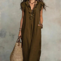 Women's Striped Sleeveless Shirt Collar V-neck Dress