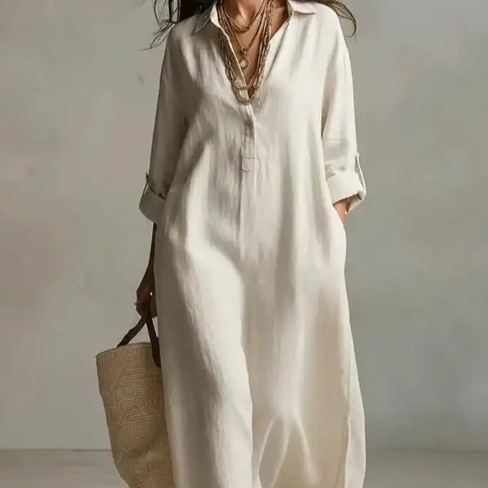 Women's Striped Shirt-Collar Long-Sleeve Dress