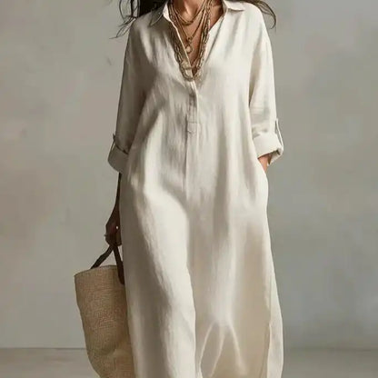 Women's Striped Shirt-Collar Long-Sleeve Dress