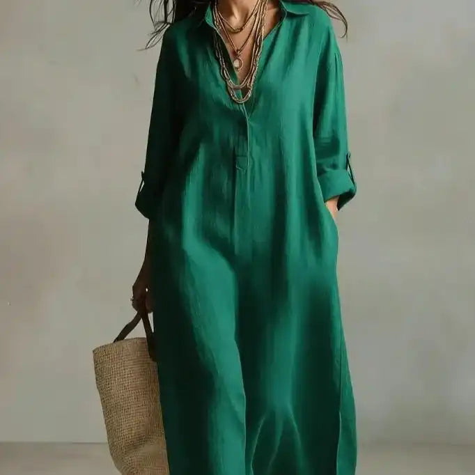 Women's Striped Shirt-Collar Long-Sleeve Dress