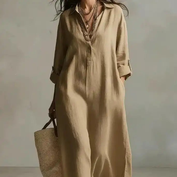 Women's Striped Shirt-Collar Long-Sleeve Dress