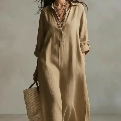 Women's Striped Shirt-Collar Long-Sleeve Dress