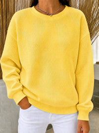 Women's Relaxed-Fit Waffle-Knit Long Sleeve Crewneck Sweater