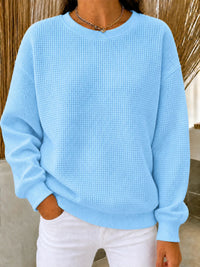 Women's Relaxed-Fit Waffle-Knit Long Sleeve Crewneck Sweater