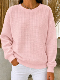 Women's Relaxed-Fit Waffle-Knit Long Sleeve Crewneck Sweater