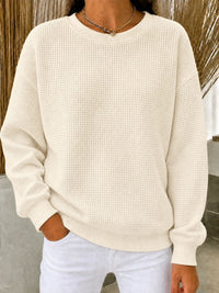 Women's Relaxed-Fit Waffle-Knit Long Sleeve Crewneck Sweater