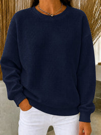Women's Relaxed-Fit Waffle-Knit Long Sleeve Crewneck Sweater