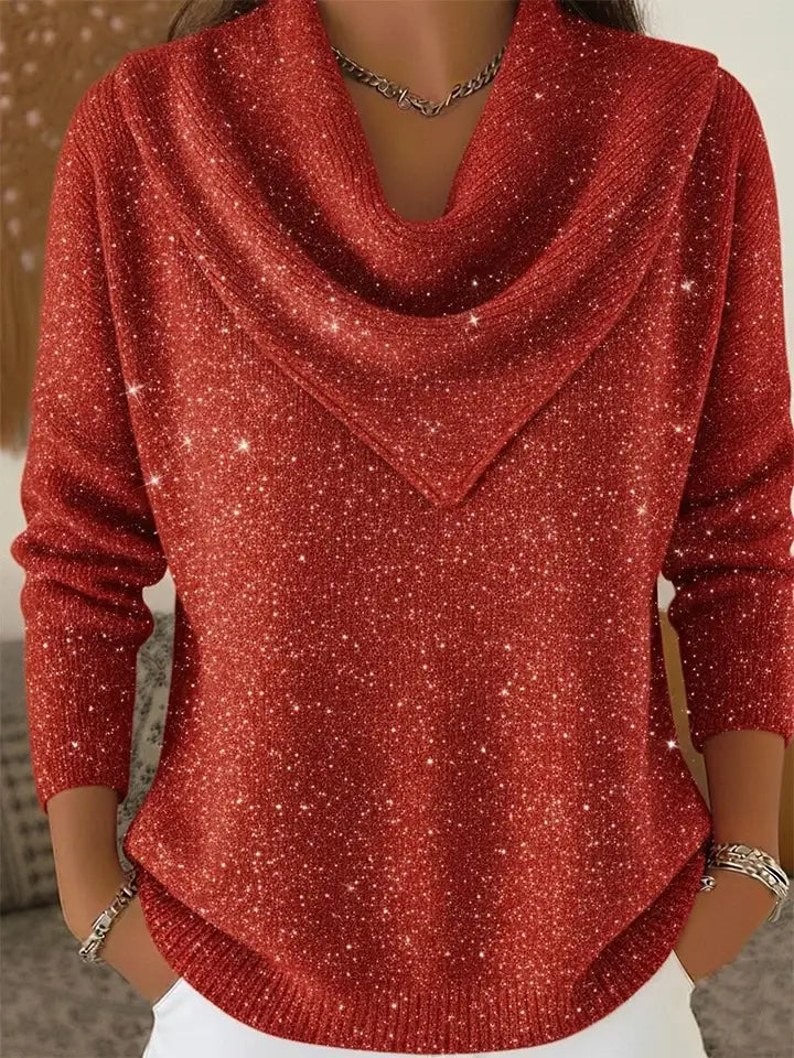 🎄 CLEARANCE SALE🔥 Vintage Soft Triangle Neck Sequined Shiny Sweater Top