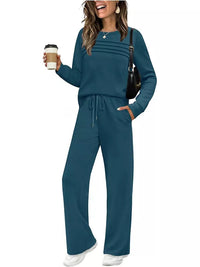 Full Size Casual Long Sleeve Top and Pants Set Plus Size