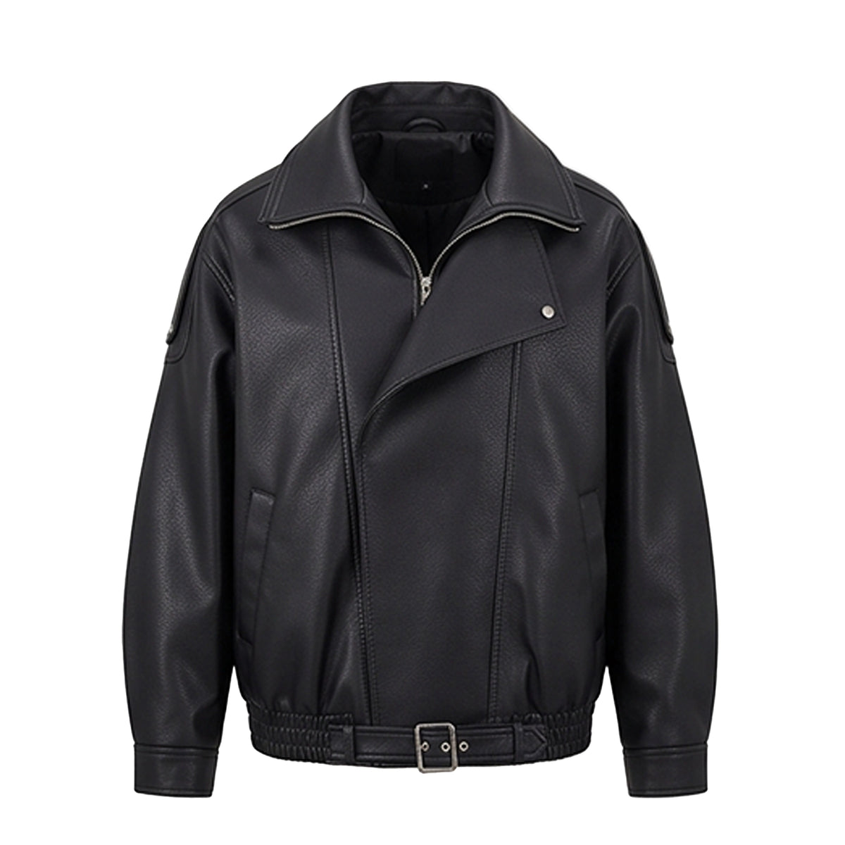 Men's Heavyweight Fleece-Lined Faux Leather Motorcycle Jacket KDKJ562-1