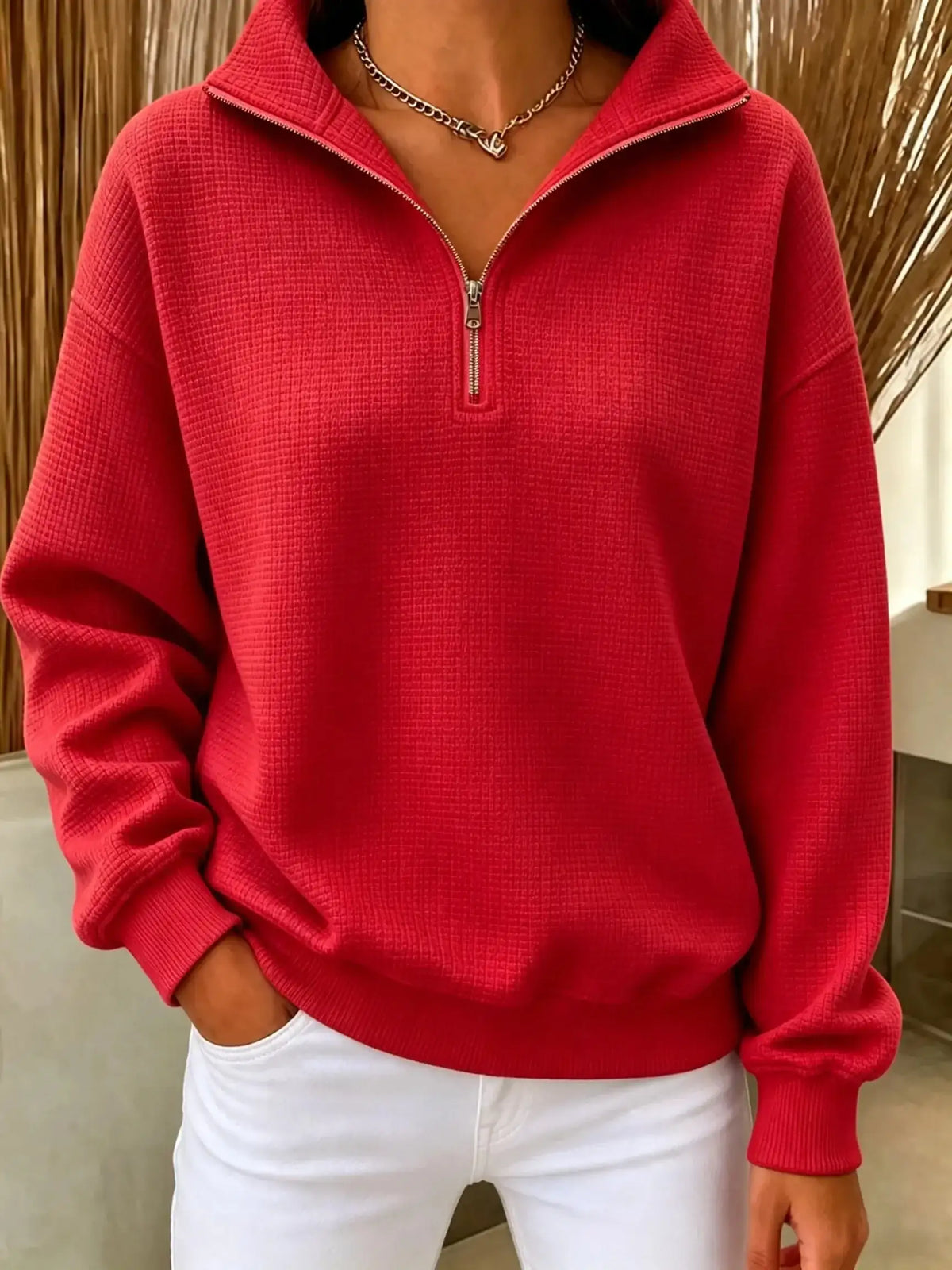 New Arrivals🔥Women's Waffle Knit Quarter-Zip Sweatshirt