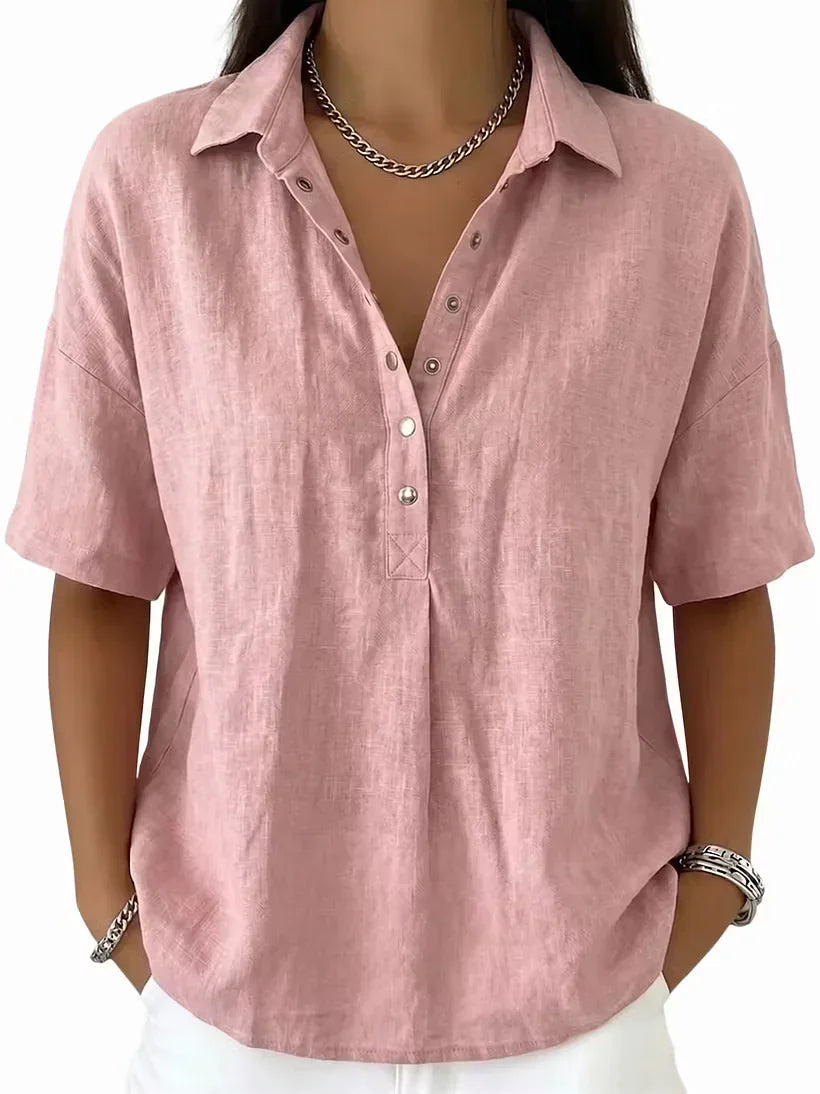 New Arrivals🔥Women's Classic Linen Shirt Collar Short Sleeve Shirt T Shirts