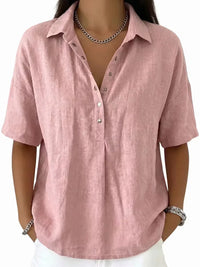 New Arrivals🔥Women's Classic Linen Shirt Collar Short Sleeve Shirt T Shirts
