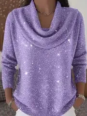 🎄 CLEARANCE SALE🔥 Women's Elegant Solid Color Loose Shiny Sweater