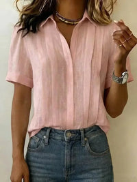 Clearance Sale🔥 Women's Lapel Short-sleeved Casual Loose Pleated Cotton And Linen Shirt T Shirts