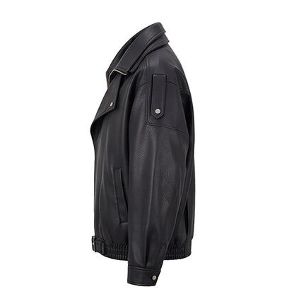Men's Heavyweight Fleece-Lined Faux Leather Motorcycle Jacket KDKJ562-1