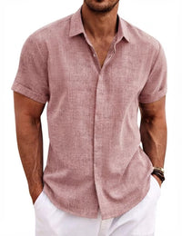 Men's Casual Short Sleeve Cotton Linen Shirt - Summer Beach Button-Down Shirt