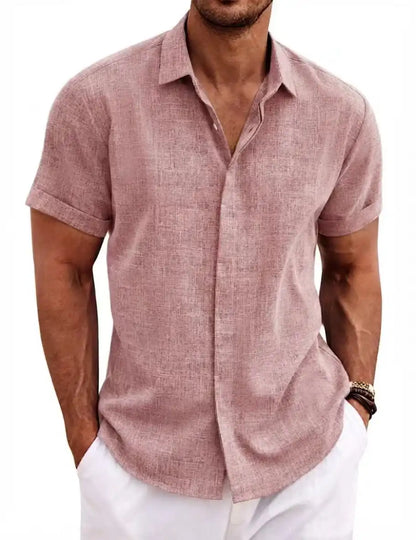 Men's Casual Short Sleeve Cotton Linen Shirt - Summer Beach Button-Down Shirt