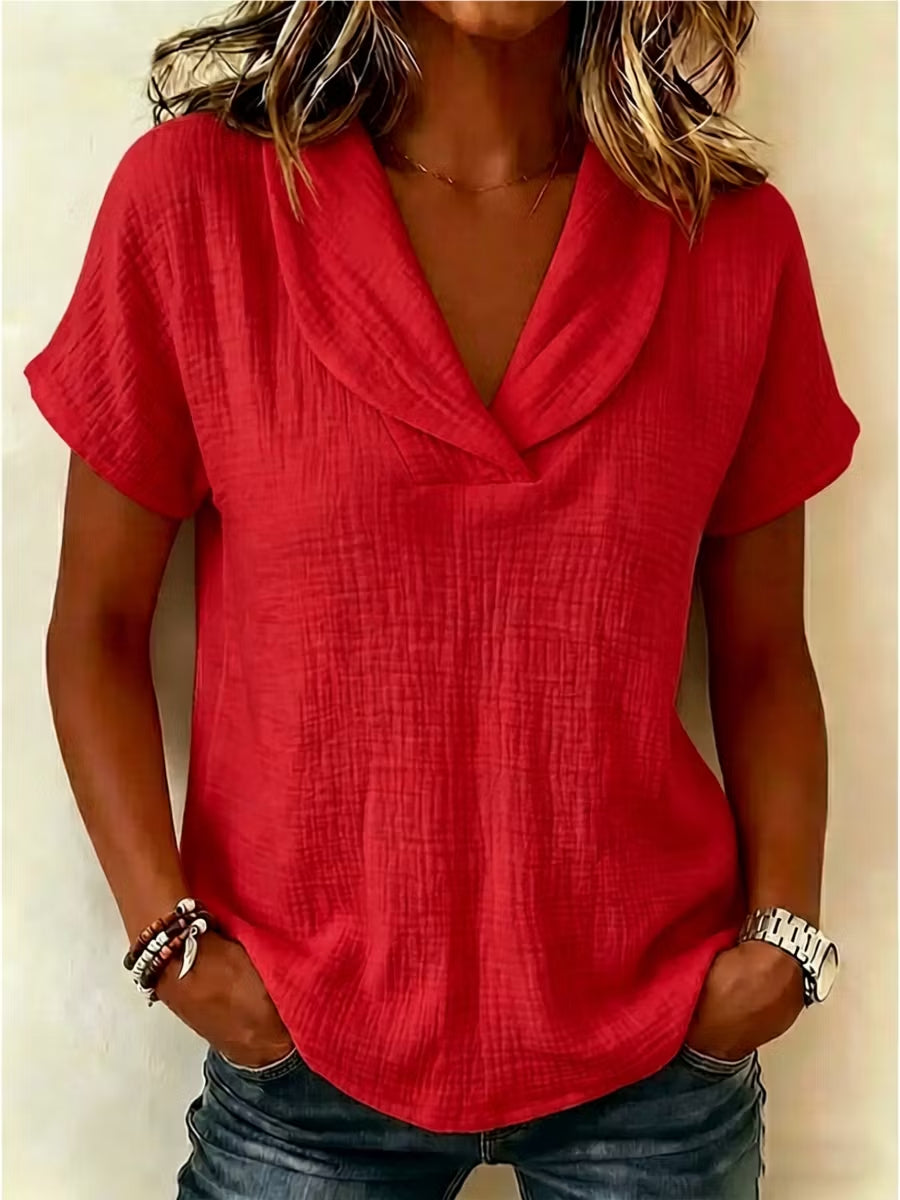 New Arrivals🔥 Women's Peter Pan Collar V-neck Short-sleeve Cotton-linen Top