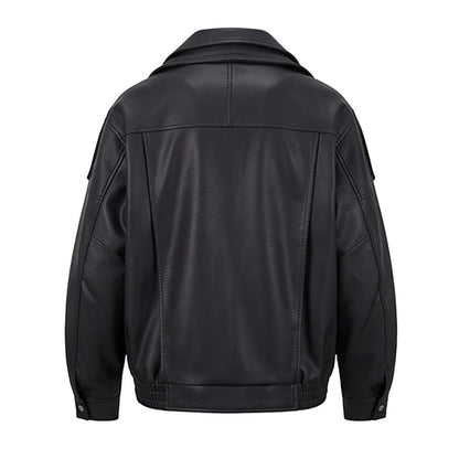 Men's Heavyweight Fleece-Lined Faux Leather Motorcycle Jacket KDKJ562-1