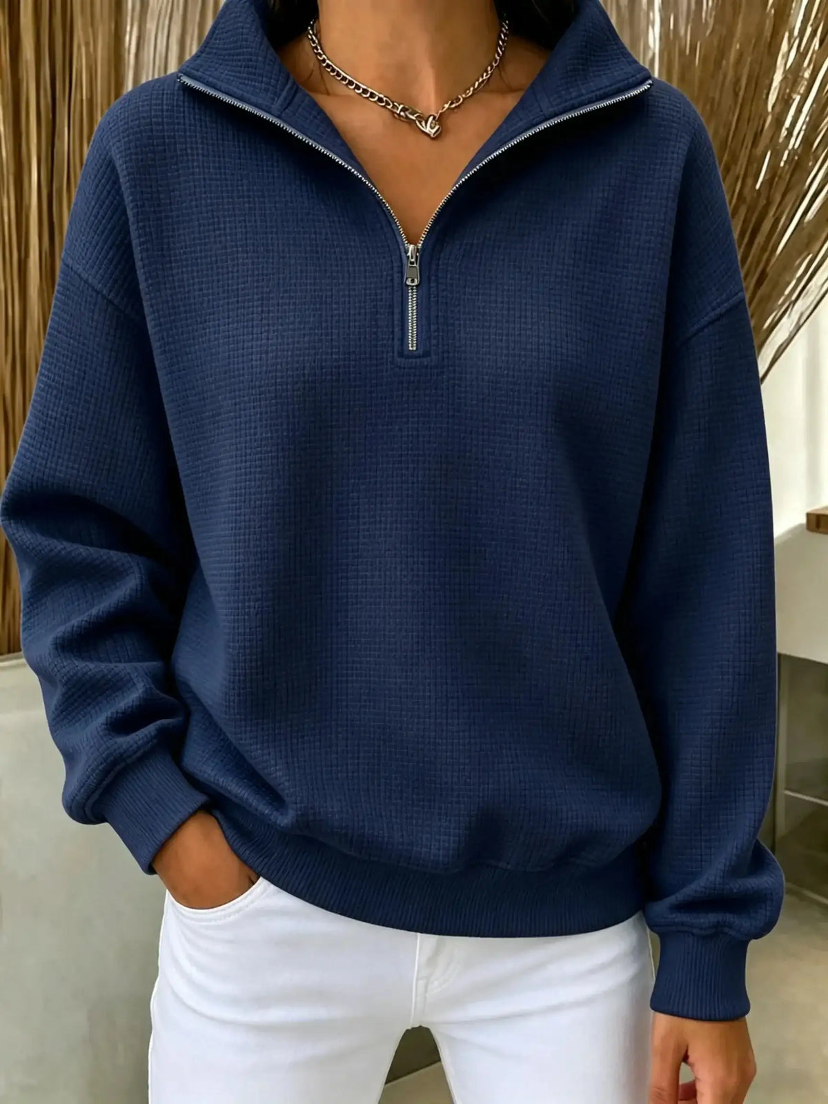 New Arrivals🔥Women's Waffle Knit Quarter-Zip Sweatshirt