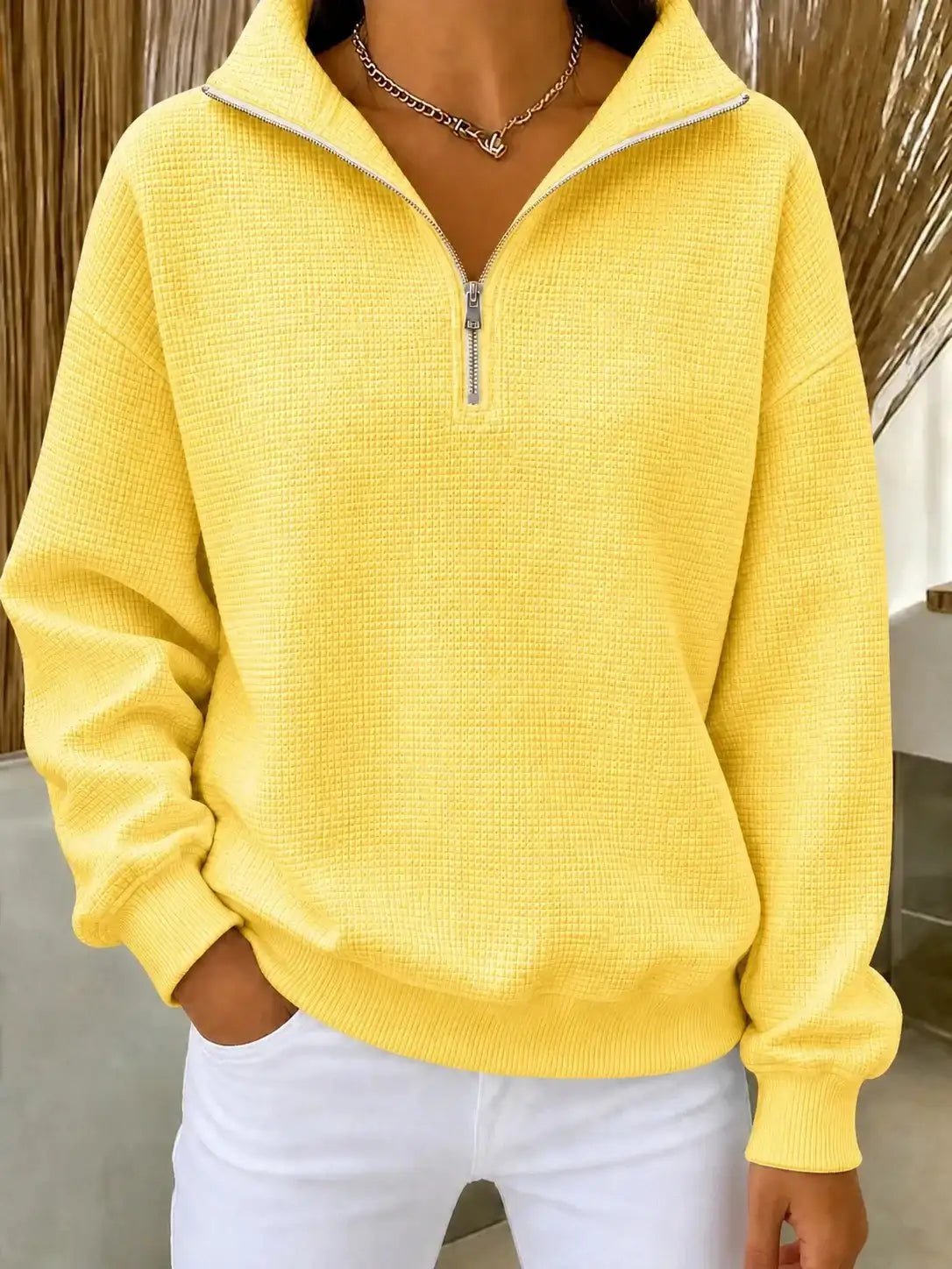 New Arrivals🔥Women's Waffle Knit Quarter-Zip Sweatshirt