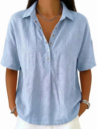 New Arrivals🔥Women's Classic Linen Shirt Collar Short Sleeve Shirt T Shirts