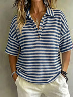 CLEARANCE SALE 49% off Women'S Fashion Striped Waffle Short-Sleeved Polo Shirt