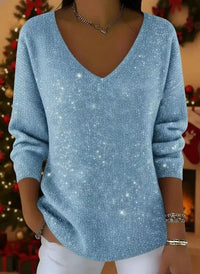 🎄 CLEARANCE SALE🔥 Women's V-neck Solid Color Loose Shiny Sweater