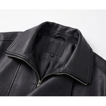 Men's Heavyweight Fleece-Lined Faux Leather Motorcycle Jacket KDKJ562-1