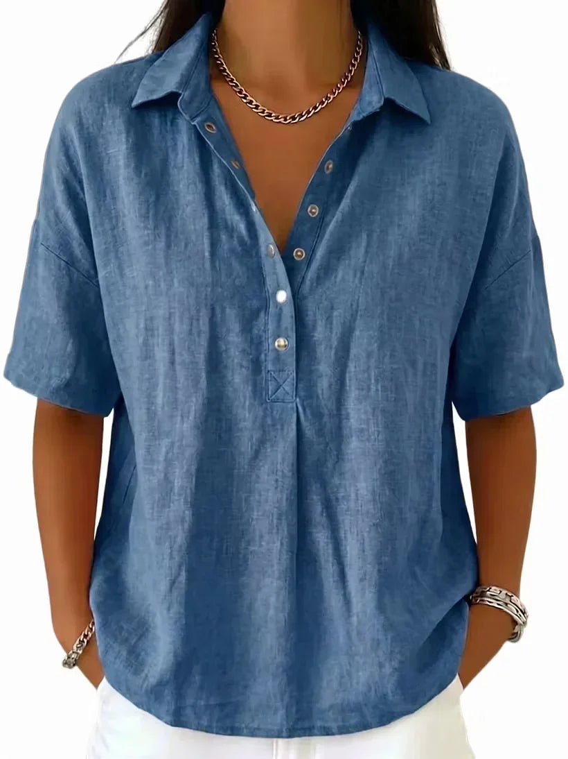 New Arrivals🔥Women's Classic Linen Shirt Collar Short Sleeve Shirt T Shirts
